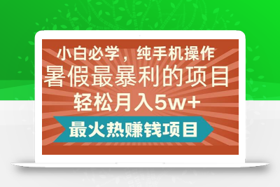 小白必学，纯手机操作，暑假最暴利的项目轻松月入5w+最火热赚钱项目