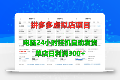 拼多多虚拟店铺项目，电脑挂机自动发货，单店日利润300+