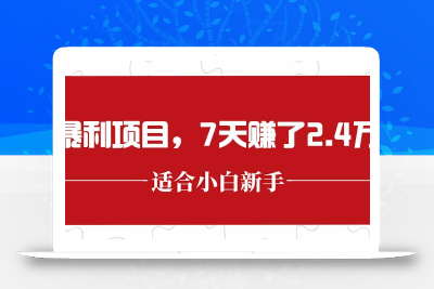 最新暴利项目，每单收益轻松在300以上，7天赚了2.4万