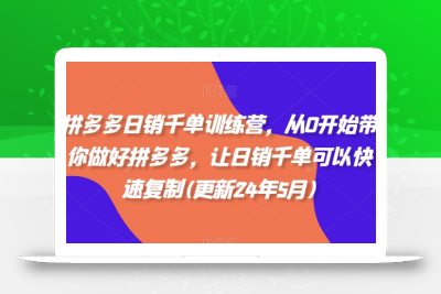 拼多多日销千单训练营，从0开始带你做好拼多多，让日销千单可以快速复制(更新25年6月)