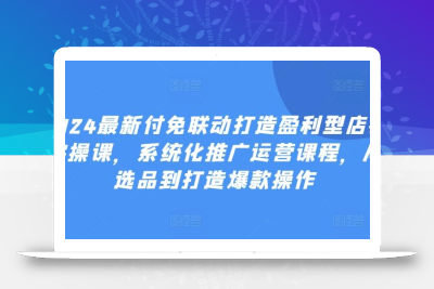 2024最新付免联动打造盈利型店铺实操课，​系统化推广运营课程，从选品到打造爆款操作