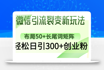 微信引流裂变新玩法：布局50+长尾词矩阵，轻松日引300+创业粉