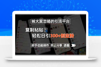 被大家忽略的引流平台，复制粘贴轻松日引300+创业粉，新手也能操作，禁…