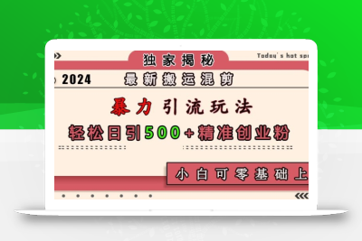 最新搬运混剪暴力引流玩法，轻松日引500+精准创业粉，小白可零基础上手