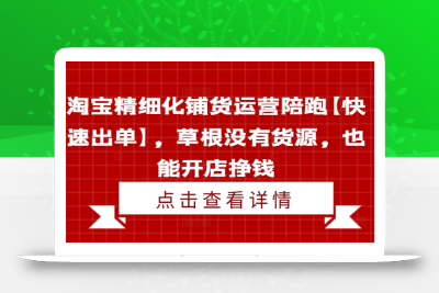 淘宝精细化铺货运营陪跑【快速出单】，草根没有货源，也能开店挣钱
