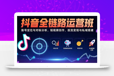 抖音全链路运营班：账号定位与对标分析，短视频创作，投流变现与私域搭建