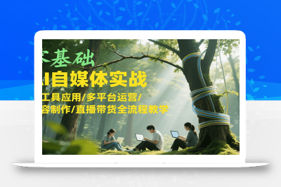 零基础AI自媒体实战，AI工具应用/多平台运营/内容制作/直播带货全流程教学