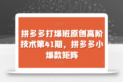 拼多多打爆班原创高阶技术第41期，拼多多小爆款矩阵