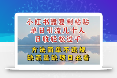 小红书靠复制粘贴单日引流几十人目收轻松过千，方法简单不违规【揭秘】