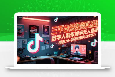 三平台短视频实战课，数字人制作加半无人直播，覆盖20+赛道剪辑与运营技巧