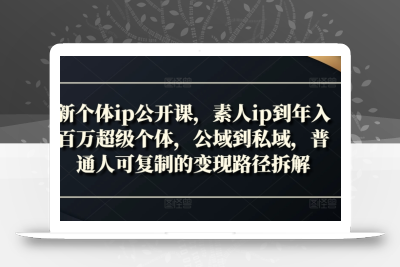 新个体ip公开课，素人ip到年入百万超级个体，公域到私域，普通人可复制的变现路径拆解