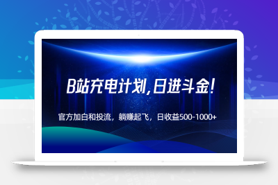 B站充电计划，官方加白和投流，躺赚起飞，日收益500-1000+！