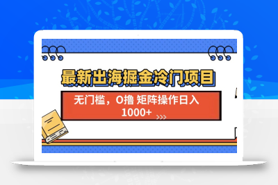 最新出海掘金冷门项目，单号日入1000+