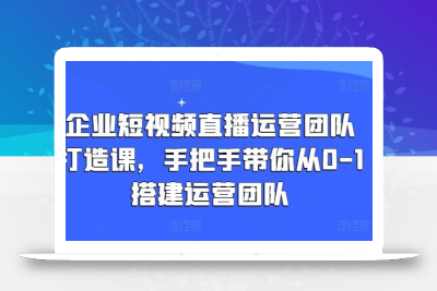 企业短视频直播运营团队打造课，手把手带你从0-1搭建运营团队
