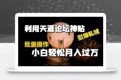利用天涯论坛神贴，引爆私域，批量操作，小白轻松月入过w【揭秘】