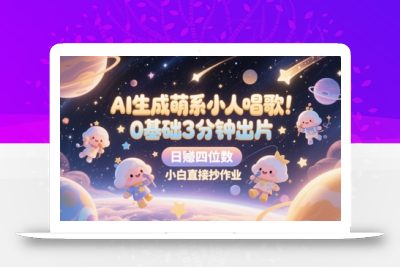 AI生成萌系小人唱歌，0基础3分钟出片，28个作品涨粉8.9W，单条最高19W赞，日入四位数，小白直接抄作业