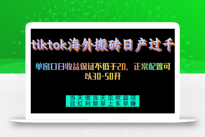 tiktok海外搬砖项目单机日产过千当天做当天见收益