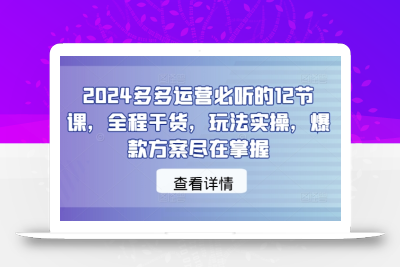 2024多多运营必听的12节课，全程干货，玩法实操，爆款方案尽在掌握