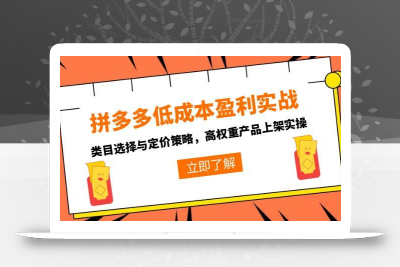 拼多多低成本盈利实战，类目选择与定价策略，高权重产品上架实操