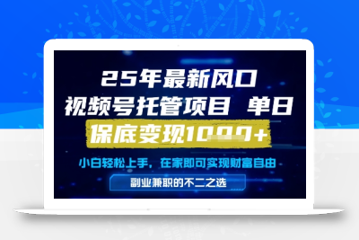 25年最新风口，视频号托管项目，单日保底变现1k+，手把手教学【揭秘】