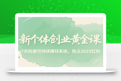 新个体创业黄金课，7天构建可持续赚钱系统，抢占2025红利