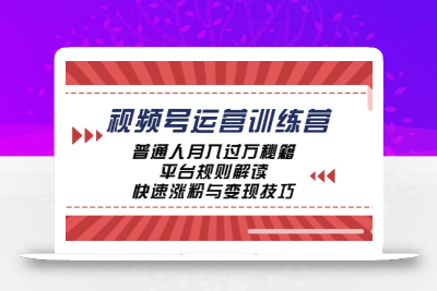 视频号运营训练营：普通人月入过万秘籍，平台规则解读，快速涨粉与变现