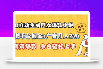 AI自动生成网文爆款小说，小说平台佣金加广告月入2w+，篇篇爆款，小白…