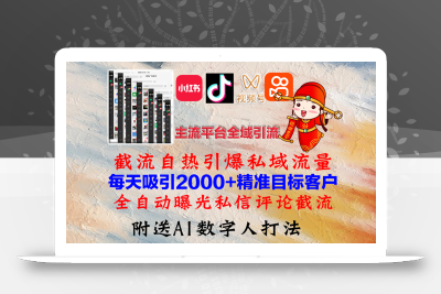 小红书，抖音，视频号，快手主流平台全域引流，截流自热引爆私域流量，…