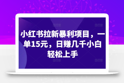 小红书拉新暴利项目，一单15元，日赚几千小白轻松上手【揭秘】