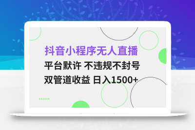 抖音小程序无人直播 平台默许 不违规不封号 双管道收益 日入1500+ 小白…