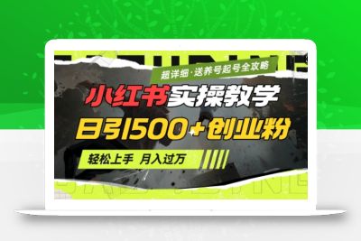 2月小红书最新日引500+创业粉实操教学【超详细】小白轻松上手，月入1W+，附小红书养号起号SOP
