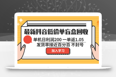 最新抖音低价单盲盒回收 一单1.05 单机日利润200 纯绿色不封号