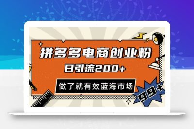 拼多多引流电商创业粉，日引200+，可矩阵放大，做了就有效【揭秘】