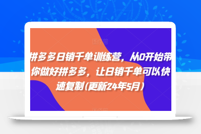 拼多多日销千单训练营，从0开始带你做好拼多多，让日销千单可以快速复制(更新24年12月)