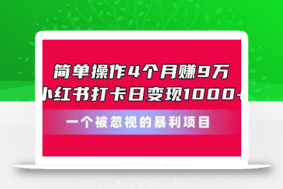 简单操作4个月赚9w，小红书打卡日变现1k，一个被忽视的暴力项目【揭秘】