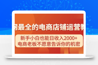 电商店铺运营教学，新手小白也能日收入2000+，电商老板不愿意告诉你的机密