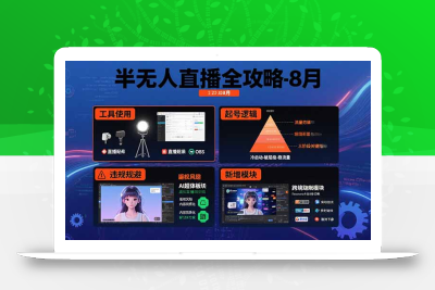 半无人直播全攻略-8月：工具使用+起号逻辑+违规规避,新增AI超体与跨境模块